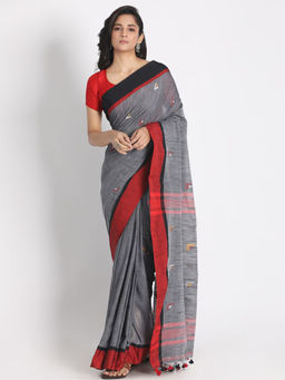 Angoshobha - Grey Cotton Woven Saree with Unstitched Blouse