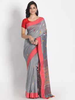 Angoshobha - Grey Cotton Woven Saree with Unstitched Blouse