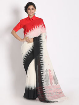 Angoshobha - White Cotton Woven Saree with Unstitched Blouse