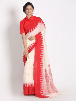 Angoshobha - White Cotton Woven Saree with Unstitched Blouse