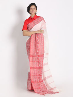 Angoshobha - White Cotton Woven Saree with Unstitched Blouse