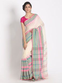 Angoshobha - White Cotton Woven Saree with Unstitched Blouse