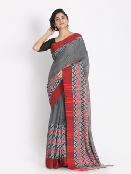 Angoshobha - Grey Cotton Woven Saree with Unstitched Blouse