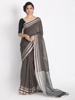 Angoshobha - Grey Linen Woven Saree with Unstitched Blouse