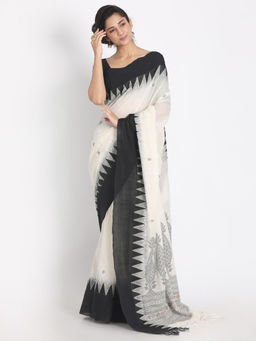 Angoshobha - White Cotton Woven Saree with Unstitched Blouse