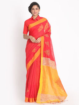 Angoshobha - Red Cotton Silk Woven Saree with Unstitched Blouse
