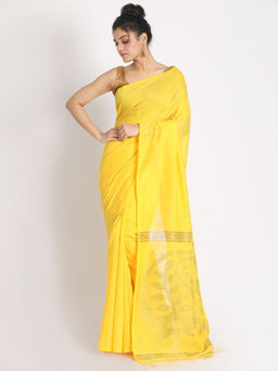Angoshobha - Yellow Cotton Silk Woven Saree with Unstitched Blouse
