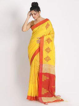 Angoshobha - Yellow Cotton Silk Woven Saree with Unstitched Blouse
