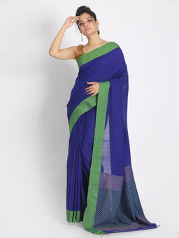 Angoshobha - Blue Cotton Woven Saree with Unstitched Blouse