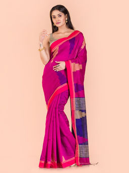 Angoshobha - Pink Cotton Silk Woven Saree with Unstitched Blouse