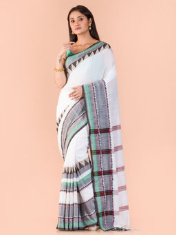 Angoshobha - White Cotton Woven Saree with Unstitched Blouse