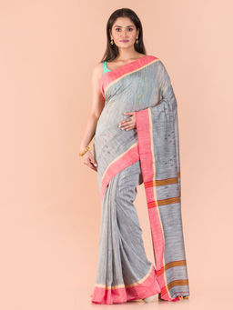 Angoshobha - Grey Cotton Woven Saree with Unstitched Blouse