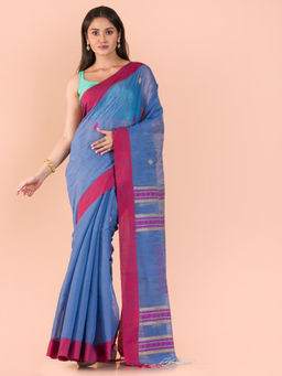 Angoshobha - Blue Cotton Silk Woven Saree with Unstitched Blouse