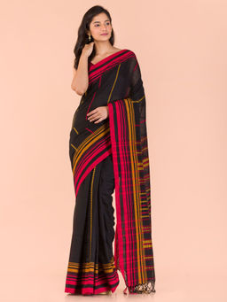 Angoshobha - Black Cotton Woven Saree with Unstitched Blouse