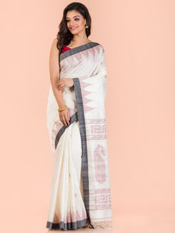 Angoshobha - Off White Silk Woven Saree with Unstitched Blouse