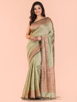 Angoshobha - Green Silk Woven Saree with Unstitched Blouse