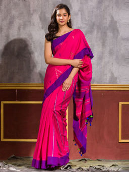 Angoshobha - Pink Cotton Woven Saree with Unstitched Blouse