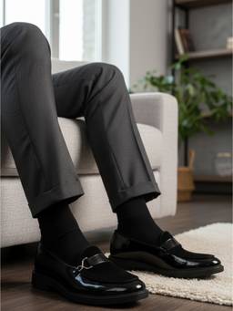 Carlton London - Black Leather Round Toe Loafers