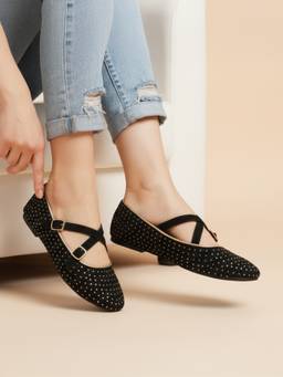 ELLE - Black Synthetic Round Toe Ballerina
