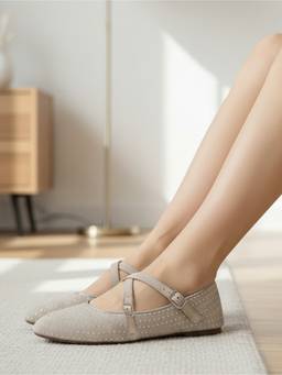 ELLE - Grey Synthetic Round Toe Ballerina