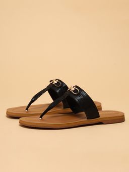 ERIDANI - Black Faux Leather Round Toe Flats