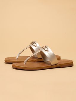 ERIDANI - Gold Faux Leather Round Toe Flats