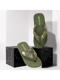 WOODLAND - Olive Eva Round Toe Flipflops
