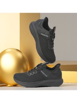 WOODLAND - Black Mesh Round Toe Sneakers