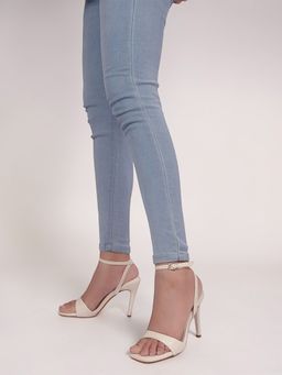 Truffle Collection - Cream Synthetic Leather Square Toe Heels