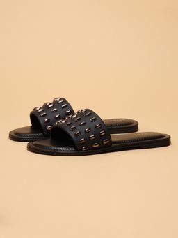 ERIDANI - Black Faux Leather Round Toe Flats