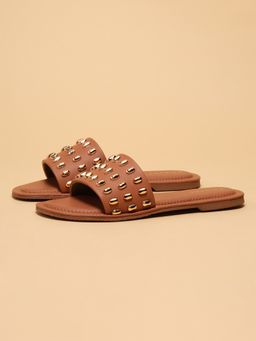 ERIDANI - Tan Faux Leather Round Toe Flats