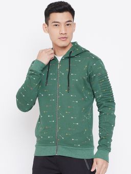 Aesthetic Bodies - Mens Green Printed Hooded Sweatshirt