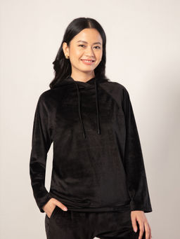 Nykd by Nykaa - Hooded Velour Sweatshirt - Black Nys052 Black
