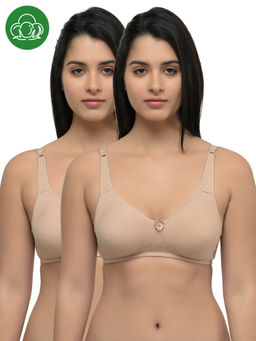 Inner Sense - Organic Cotton Antimicrobial Seamless Side Support Bras (Pack Of 2)-Nude