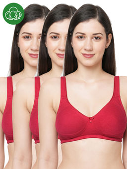 Inner Sense - Organic Cotton Antimicrobial Seamless Side Support Bras (Pack Of 3)-Maroon