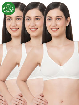 Inner Sense - Organic Cotton Antimicrobial Seamless Side Support Bras (Pack Of 3)-White