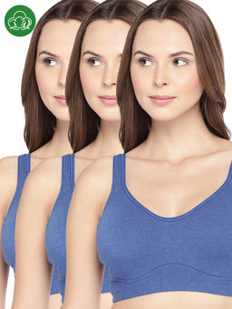 Inner Sense - Organic Cotton Antimicrobial Soft Cup Full Coverage Bras (Pack Of 3)-Blue