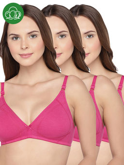 Inner Sense - Organic Cotton Seamless Triangular Bras With Supportive Stitch- Pack Of 3-Pink