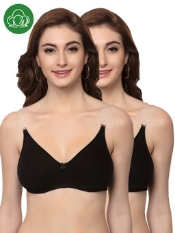 Inner Sense - Organic Cotton Antimicrobial Backless Non-Padded Seamless Bras (Pack Of 2)-Black