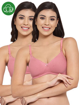 Inner Sense - Organic Cotton Antimicrobal Padded T-Shirt Bras (Pack Of 2)-Pink