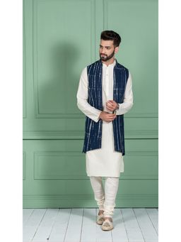KISAH - Men Navy Blue Kurta Jacket Set (Set of 3)
