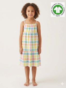 SWEETLIME BY AS - Cotton Singlet Sleeves Frock With Checks Dress