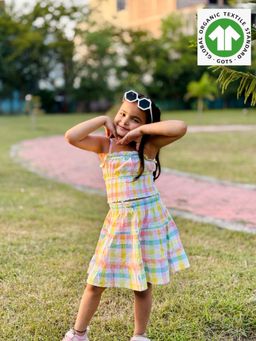 SWEETLIME BY AS - Cotton Checkered Skirt & Top Smoking Co-Ord Set (Set of 2)