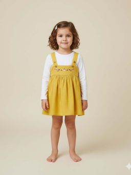 SWEETLIME BY AS - Mustard Dress With White Jersey Romper - Mustard & White (Set of 2)