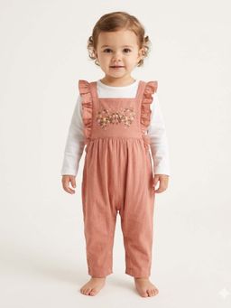 SWEETLIME BY AS - Rose Pink Melange Dungaree With White Jersey Body Suit (Set of 2)
