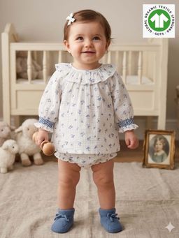 SWEETLIME BY AS - Blue Floral Printed Top with A Bloomer (Set of 2)