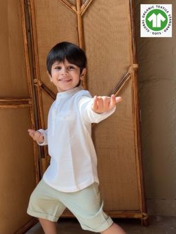 SWEETLIME BY AS - White Striped Shirt & Green Shorts (Set of 2)