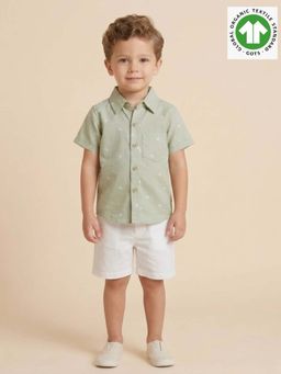SWEETLIME BY AS - Olive Printed Shirt and Shorts (Set of 2)