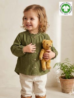 SWEETLIME BY AS - All-Over Floral Printed Olive Green Cotton Shirt