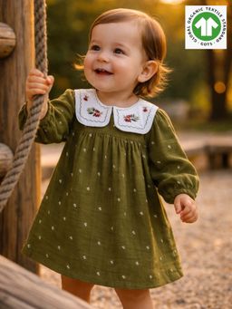 SWEETLIME BY AS - Peter Pan Collar Olive Knee Length Dress with Bloomer (Set of 2)